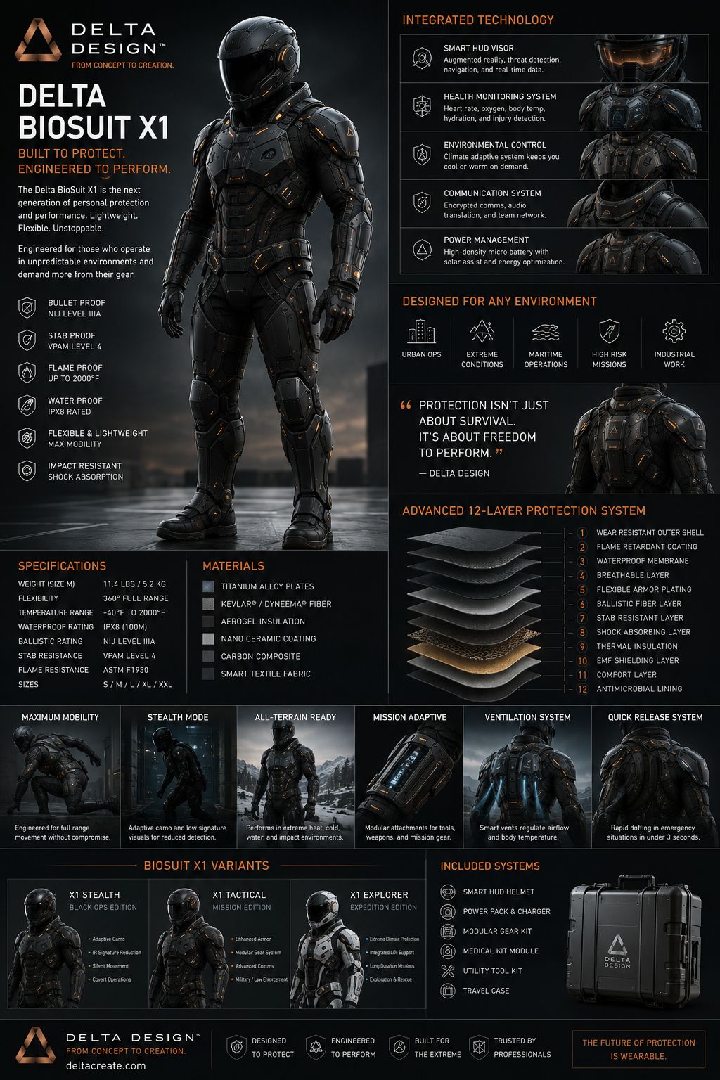 Delta BioSuit X1 spec sheet