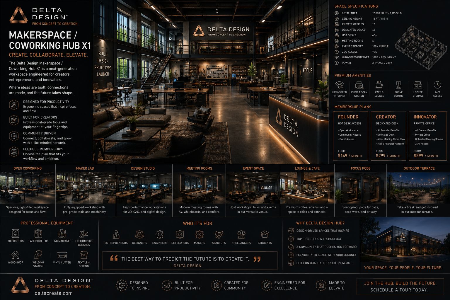 Delta Makerspace / Coworking Hub X1 overview