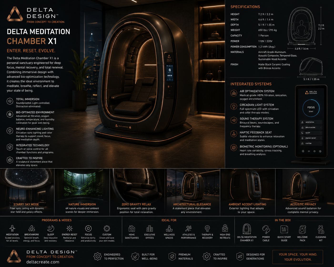 Delta Meditation Chamber X1 spec sheet
